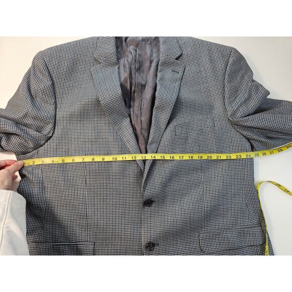 Ralph lauren blue navy houndstooth vintage silk wool blend 48 R blazer 2 button - Picture 8 of 9